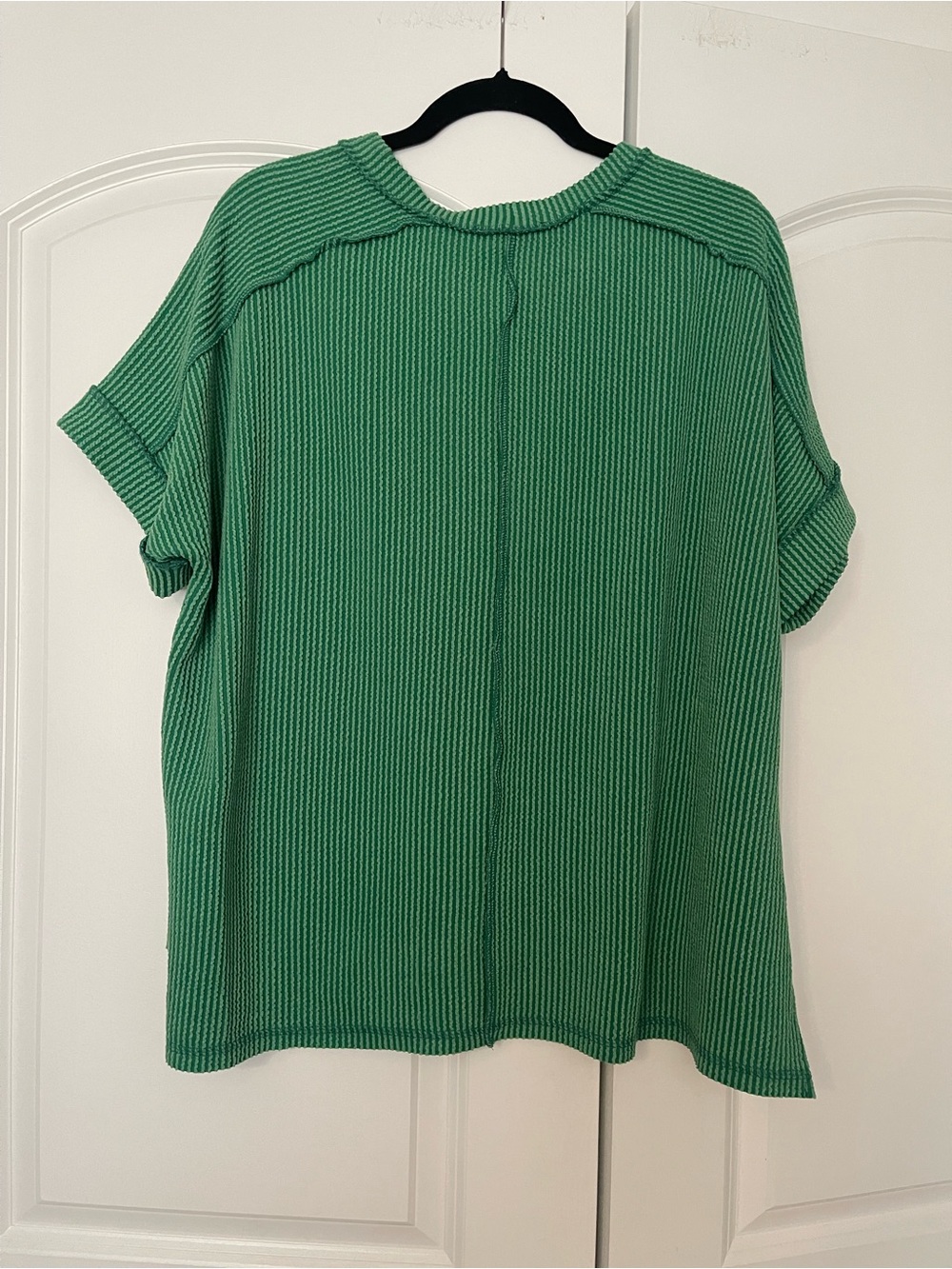 Zenana Outfitters Ribbed Short-Sleeve Top in Green and Gray - Picture 4 of 7
